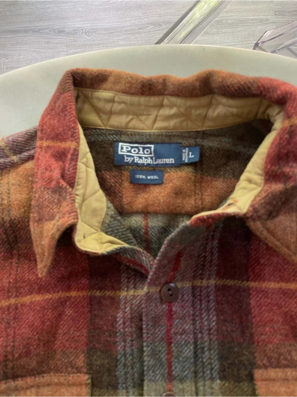 Polo by Ralph Lauren Red, Green & Brown Plaid Button-Down Shirt 100% wool